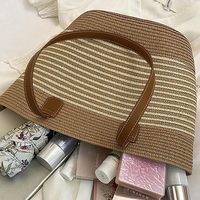 Bolso de Mano de Paja Moderno y Sencillo, Bolso Tote Grande Tejido a Mano para Mujer, Color Sólido, Cierre Abierto, Estilo Casual de Verano
