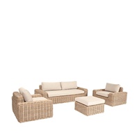 Ensemble de salon de jardin en rotin PE résistant aux intempéries, canapé d'extérieur avec ottoman, coussin beige lavable pour villa, terrasse, pelouse