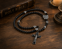 Collier chapelet catholique pour homme en paracorde, perles en bois noir, pendentif Saint Michel, crucifix, croix, fait main, religieux
