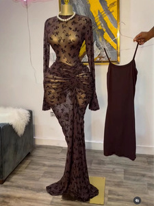 GX6301 Moda 2026 Abiti Eleganti da Donna Primaverili con Scollo a O, <span class=keywords><strong>Maniche</strong></span> <span class=keywords><strong>Lunghe</strong></span> a Campana, Trasparenti, Maxi, con Fodera - Product Image 5