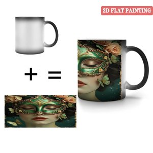 Tasse magique sensible à la chaleur en céramique noire givrée 11oz, design moderne et épuré, pour bureau ou chambre - Product Image 4