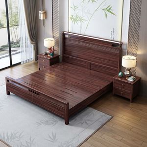 Lit en bois de rose massif 1,8 m, style chinois moderne, meubles de chambre à coucher avec rangement - Product Image 2