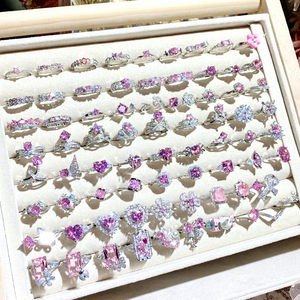 Neue Super Feenhafte Prinzessin Rosa Edelstein-Ringserie S925 Reines Silber Funkelnder Diamant Funkelndes Stern-Design Offener Ring - Product Image 1