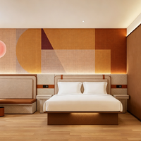 Cadre de lit plateforme en bois de teck massif avec tête de lit capitonnée, design moderne et luxueux, respectueux de l'environnement pour la chambre à coucher