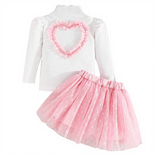 Ensemble jupe et haut pour bébé fille Fnaobai, printemps automne, vêtements pour enfants, haut à manches longues en tricot côtelé avec cœur, jupe tutu en maille - Product Image 1