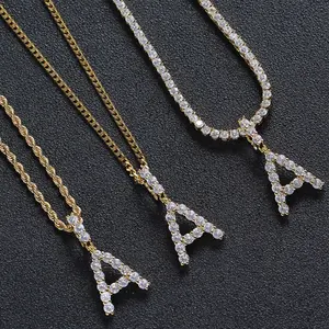 Fashion Charm Dainty Crystal Personalized Statement Rose Choker Pendant Letter Necklace Initial