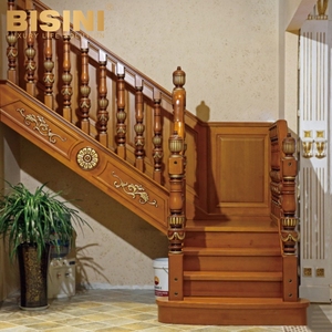 Rampe <span class=keywords><strong>d</strong></span>'escalier en bois <span class=keywords><strong>de</strong></span> rose noyer noir <span class=keywords><strong>de</strong></span> style néoclassique fabriquée en usine Villa en bois acajou escalier en forme <span class=keywords><strong>de</strong></span> L escalier incurvé - Product Image 6