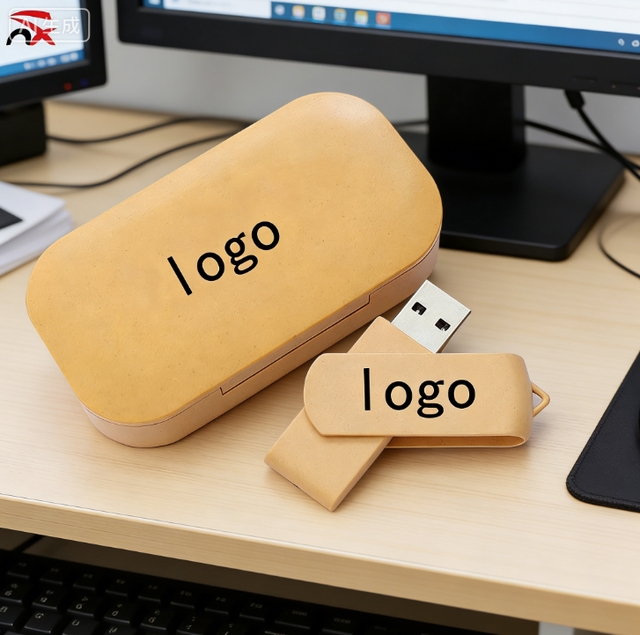 Hot Sale Biodegradable USB Flash Drive Co-Friendly Wheat Straw USB Flash Drive with Storage Case - Custom Logo Available
