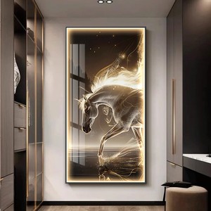 Entrée Décoration de La Maison De Luxe LED Lumières Chevaux Haut De Gamme Cristal Porcelaine Diamants Décoration Moderne Led Mur Art Peinture - Product Image 5