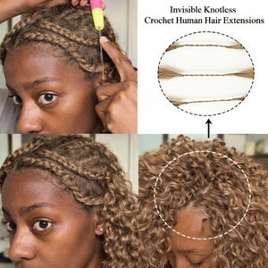# Extensions de cheveux au crochet 27 Honey Blonde Deep Wave, couleur invisible, sans nœuds, pré-séparées, effet plume, pour femmes - Product Image 3