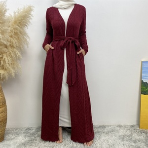 19060-1# New Winter Coat Simplicity Slim Sleeves Popular Elegant With Side <b>Pockets</b> Women Muslim Islamic Open Abaya Cardigan - Product Image 5