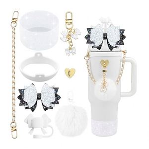 Fashion 8-Piece Luxury Charm <b>Travel</b> <b>Cup</b> Accessories Set Boot Straw Cap Hook Pompom Lipstick Bag Kit Custom Logo Floral Bowknot - Product Image 2
