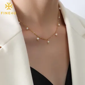 Simples Dainty Moda Jóias 18K Banhado A Ouro Aço Inoxidável Dangle Fresh Water Pearl Necklace Para As Mulheres
