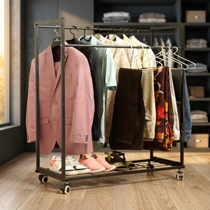 Moderno Perchero Metálico de Dos Niveles con Ruedas, Tipo Vertical, para Almacenamiento de Ropa y Accesorios - Product Image 5