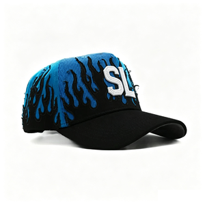 <span class=keywords><strong>Gorra</strong></span> de béisbol de pana azul eléctrico al por mayor con bordado gótico y efecto desgastado, <span class=keywords><strong>gorra</strong></span> snapback con logo personalizado, gorras Barbas Hats - Product Image 3