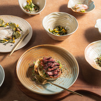 Nordique Irrégulier Porcelaine Coupé Assiette Plateau Vaisselle Bol À Soupe Profonde Pour Fine Dining Réactif Coloré En Céramique Ensemble De Vaisselle