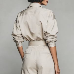 Conjunto de Dos Piezas de Verano OEM en Color Sólido, Camisa de Manga Larga y Pantalones Anchos de Satén para Mujer - Product Image 2