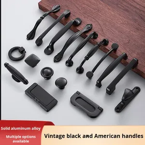 Pegangan padat paduan baja tahan karat Eropa hitam polos Modern untuk lemari sepatu permukaan pintu dudukan perabotan perangkat keras - Product Image 3