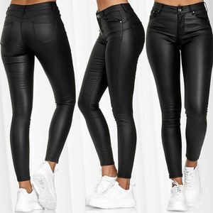 Nouveau pantalon crayon en similicuir noir élastique taille haute pour <span class=keywords><strong>femme</strong></span>, collection automne 2023 - Product Image 2