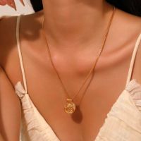 Collar con Colgante Vintage, Serie Chapado en Oro Real sobre Latón con Perla y Cadena de Eslabones