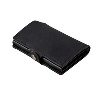 Dompet antik kulit PU pemegang kartu kredit pria casing baja dengan kotak hadiah klip uang tunai