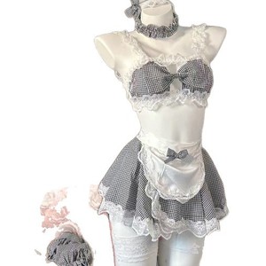 Ensemble de lingerie Golden Shuttle Fun, uniforme de demoiselle d'honneur, chemise de nuit une pièce à carreaux noir et blanc pour femmes, 087 - Product Image 5