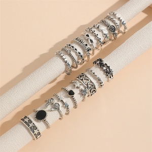 Ensemble de bagues rétro tendance avec étoiles et cœurs pour femmes, bagues féminines avec ailes de fleurs roses, bijoux de fête, cadeaux - Product Image 3