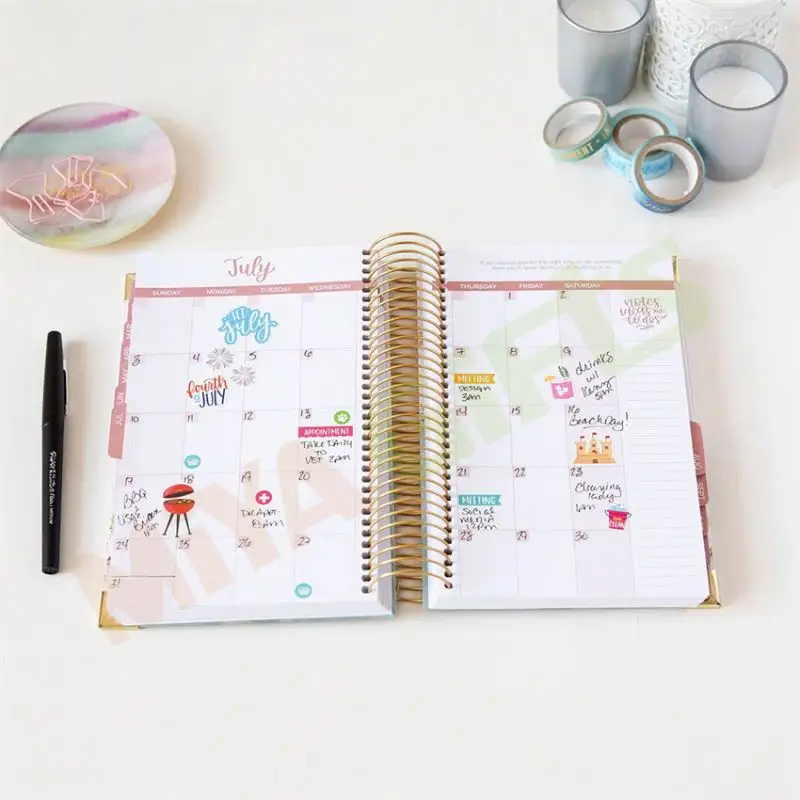 Custom printing spiral bound notebook A4 A5 B5 B6 undated to do list calendar daily weekly yearly schedule single coil planner