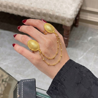 Bague en cuivre plaqué or saoudien Habesha, double anneau, médaillon ovale, chaîne drapée, bijoux pour femmes, cadeau