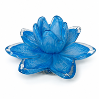 Porte-bougie en verre lavande, sculpture florale artisanale, élégant centre de table décoratif en verre pour la maison
