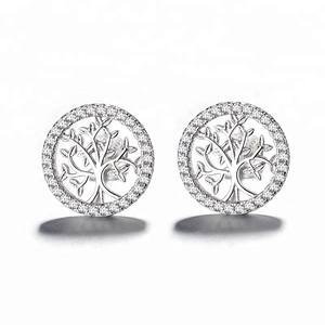 Ultimo gioiello 925 in argento Sterling <span class=keywords><strong>albero</strong></span> <span class=keywords><strong>della</strong></span> <span class=keywords><strong>vita</strong></span> <span class=keywords><strong>orecchini</strong></span> da donna geometrico cerchio <span class=keywords><strong>orecchini</strong></span> a bottone per regali di compleanno - Product Image 4