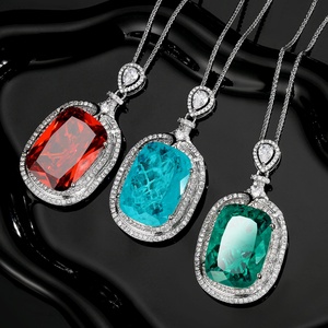 Trendy Red Cubic Zirconia Jewelry Bright Finish Eco-friendly Copper Imitation Paraiba Pendant Necklace for Female Daily Wear - Product Image 6