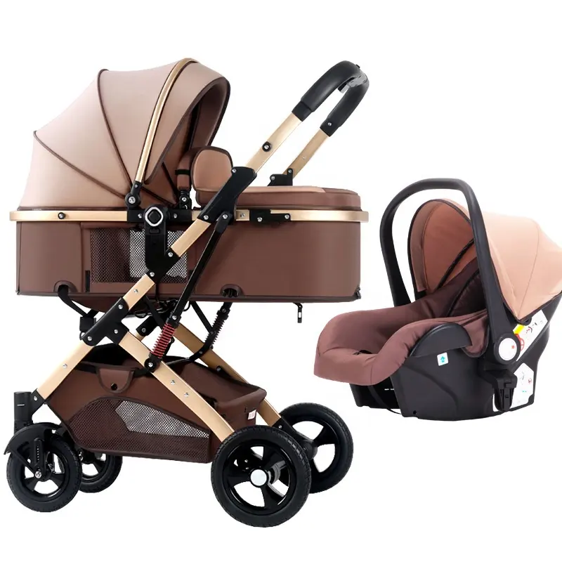 Portabebés multifunción 3 en 1 de alta calidad al por mayor, andador exterior con asiento de coche, cochecito de bebé plegable