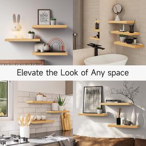 Ensemble d'<span class=keywords><strong>étagère</strong></span>s flottantes en <span class=keywords><strong>bois</strong></span> de Style rustique pour la décoration intérieure chambres salons cuisines support de rangement mural pour plantes - Product Image 6
