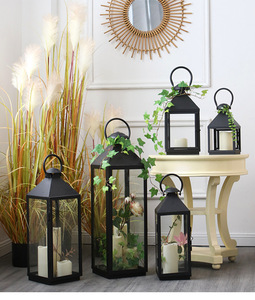 LANJO <b>Outdoor</b> Wedding Garden Decoration Clear Glass Panels Rust Resistant Iron Hanging Decorative Metal <b>Candle</b> <b>Lantern</b> - Product Image 2