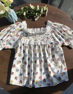 Blusa Babydoll de Verano para Mujer, Estilo Francés Vintage, con Encaje, Cuello Cuadrado, Manga Corta Abullonada, Estampado Floral, ODM - Product Image 6