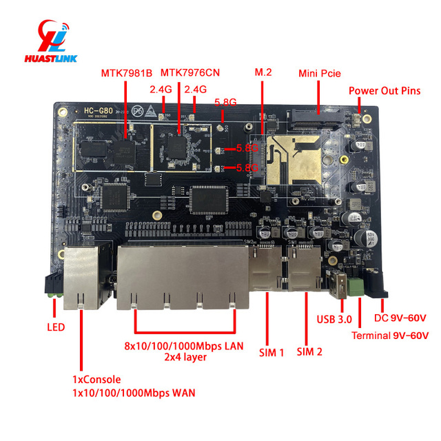 HC-G80 PCBA M2 5G Mother Board with Firewall and VPN Function 4G 5G LTE Wireless Router Stock Available