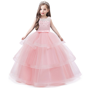 Vestido de princesa para niñas, vestido de fiesta de tul rosa, largo, sin mangas, con lazo y lentejuelas - Product Image 2