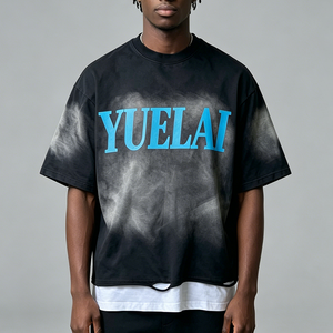 Camiseta de Dos Piezas para Hombre con Logotipo Personalizado, Estilo Vintage, Lavado Ácido, Impresión DTG, Estilo Urbano, Dobladillo Desgastado, Talla Grande, Informal - Product Image 3