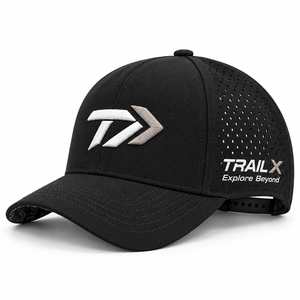 Gorra de Golf Negra Impermeable de Poliéster con Visera Curva, Perforaciones Láser, Cierre a Presión, Logotipo de Letras Bordadas en 3D Personalizado OEM - Product Image 2