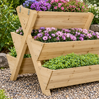 Jardinière carrée surélevée à 3 niveaux en bois avec drainage, autoportante pour l'extérieur, pour fleurs, herbes et légumes