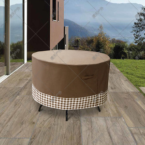 <b>Round</b> <b>Table</b> <b>Cover</b> 62 72 84 96 Inch Waterproof Outdoor Furniture Dust <b>Cover</b> Coffee Plaid Beige Stripes Polyester American Style - Product Image 2