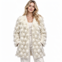 Veste en fourrure de raton laveur bicolore sans col, coupe carrée, longueur mi-haute, surface en fourrure touffue, style urbain automne-hiver, OEM