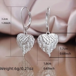Orecchini pendenti a forma di cuore con ali d'angelo per le donne, gioielli romantici a forma di cuore - Product Image 6