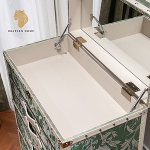 Commode vintage style coffre à 4 tiroirs <span class=keywords><strong>avec</strong></span> <span class=keywords><strong>miroir</strong></span> relevable, coffre de rangement floral vert pour coiffeuse de chambre - Product Image 4