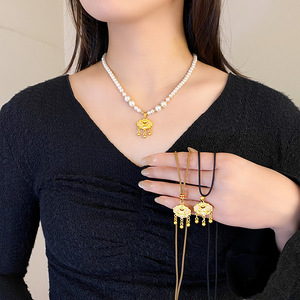 Guohaoshipin Chinese Style Gold Plated Necklace Lock Pendant Zinc Alloy Sweater Chain Lucky Charm Fashion Jewelry - Product Image 3