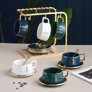 Set di Tazza e Piattino in Ceramica con Bordo Dorato, Tazze in Porcellana con Supporto per Tè del Pomeriggio e Colazione - Product Image 2