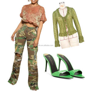 Gran oferta, pantalones de chándal holgados de otoño para a la moda <span class=keywords><strong>mujer</strong></span> con patrón de camuflaje, bolsillos <span class=keywords><strong>Cargo</strong></span>, diseño de retazos, logotipo en la cintura, estilo calado - Product Image 1