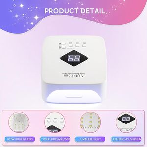 Lámpara UV Recargable para Uñas de Gel, 3 Modos de Temporizador, Secador Portátil Profesional de 120W, Secador de Uñas LED Inalámbrico - Product Image 2