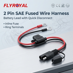 Câble de puissance à déconnexion rapide avec porte-fusible en ligne et borne annulaire en cuivre, faisant partie d'un faisceau de câbles SAE à 2 broches avec fusible, pour accessoires de véhicule - Product Image 1